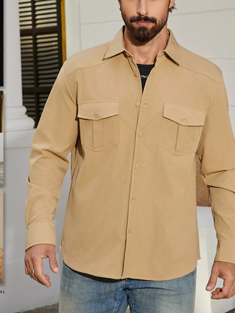 Men's Solid Color Long Sleeve Button-Up Shirt, image 4