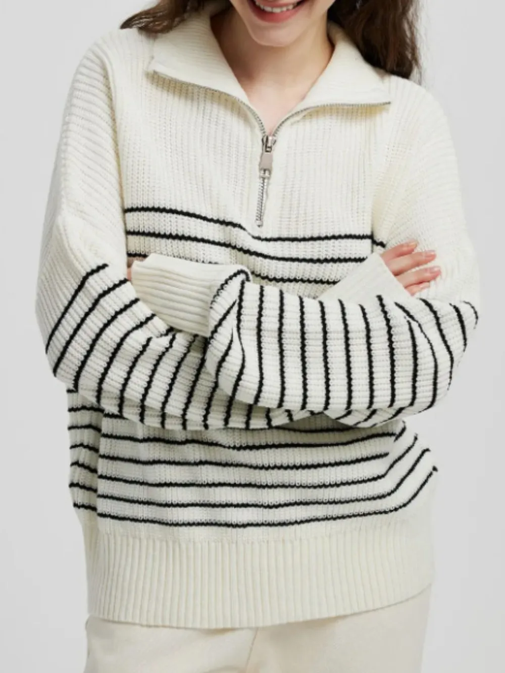 Striped Half Zip Long Sleeve Sweater, image 4