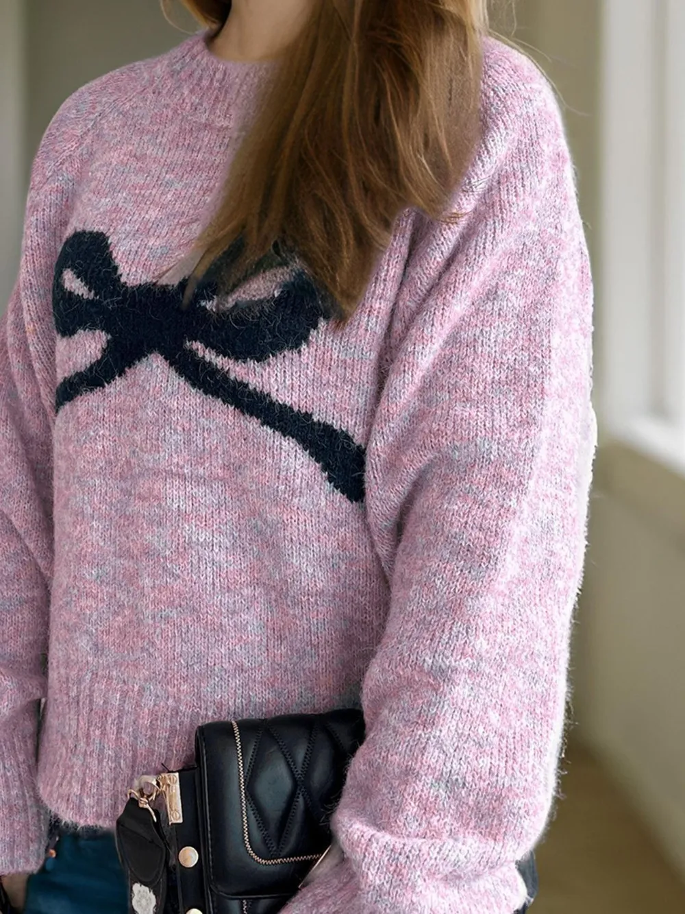 Bow Round Neck Long Sleeve Sweater, image 15