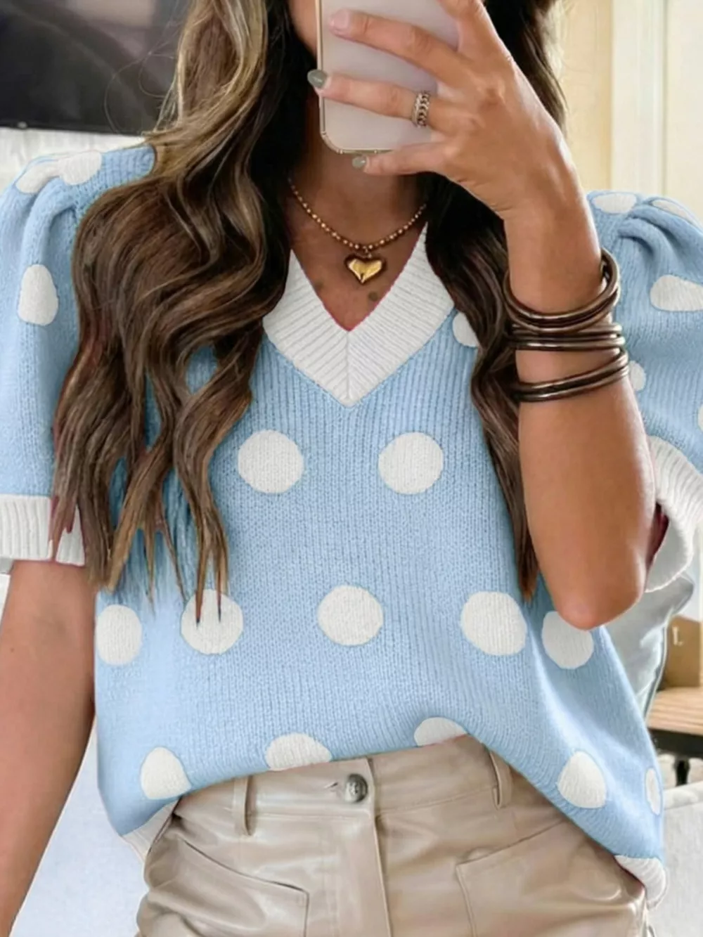Polka Dot Puff Sleeve Sweater, image 3