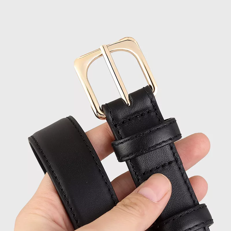 Classic Leather Belt with Golden Buckle, image 3