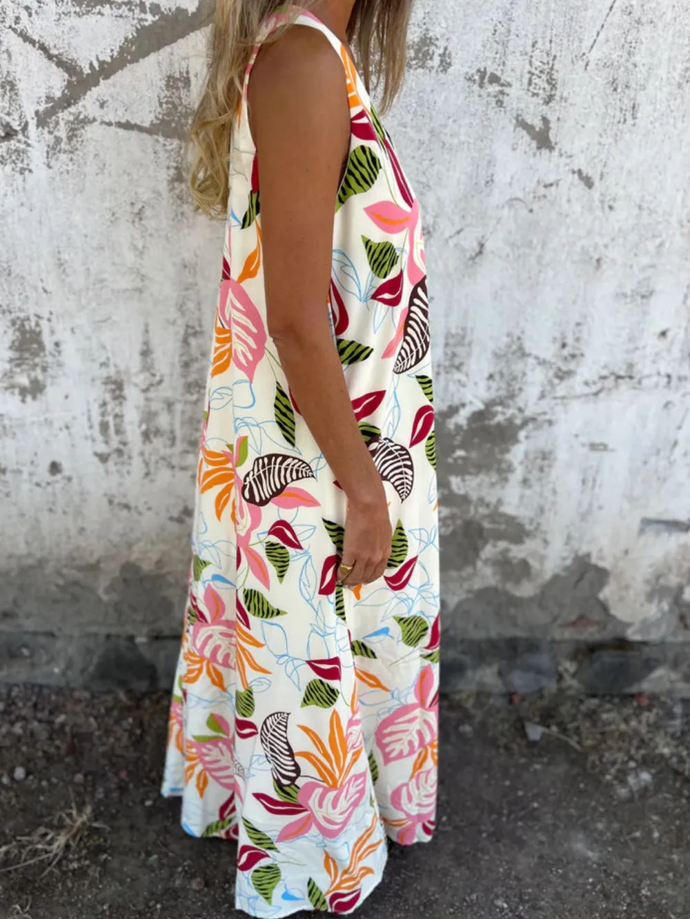 Full Size Printed V-Neck Sleeveless Dress Plus Size, image 5