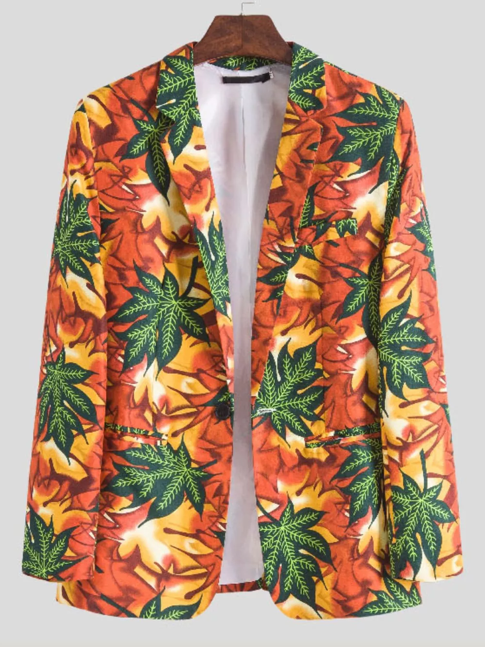 Men's Plus Size Vibrant Leaf Print Blazer