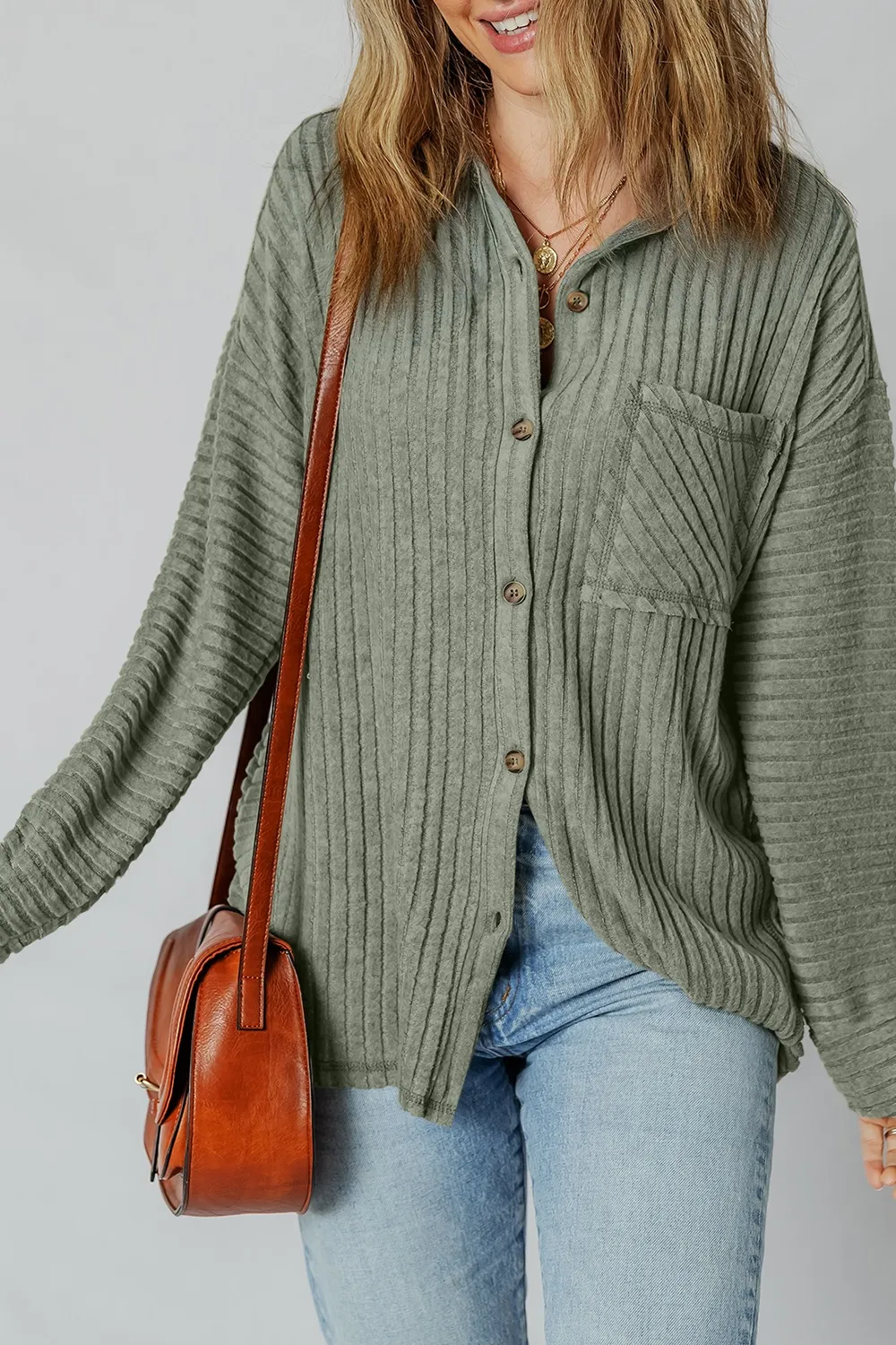 Ribbed Knit Button-Up Cardigan, image 2