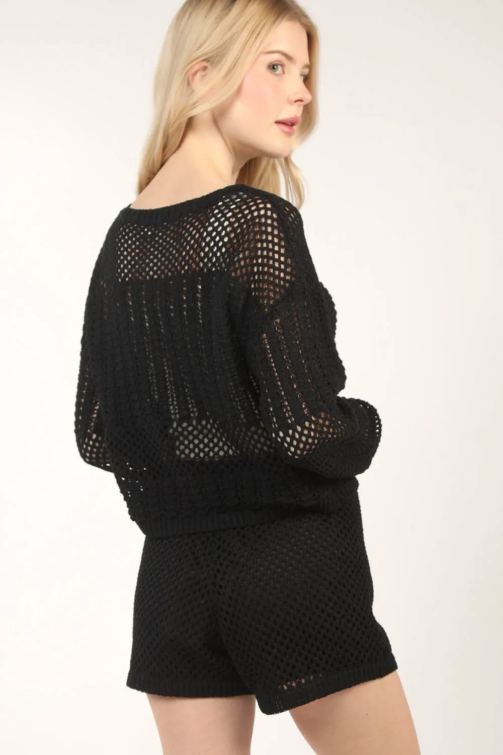 Openwork Cropped Cover Up and Shorts Set, image 2