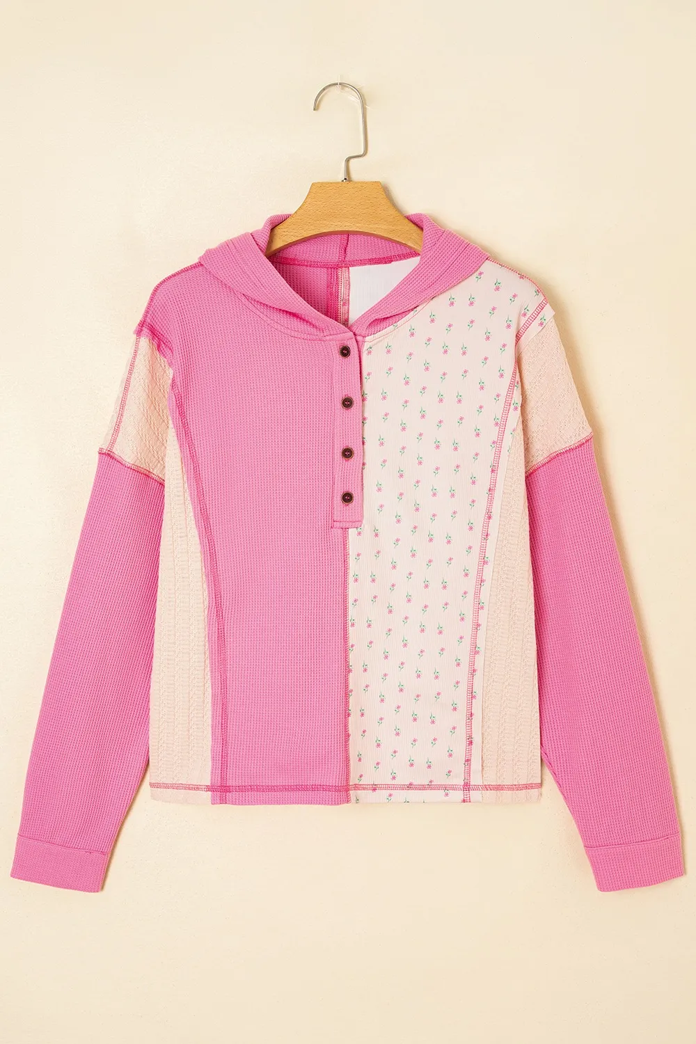 Color Block Button Detail Hoodie, image 3