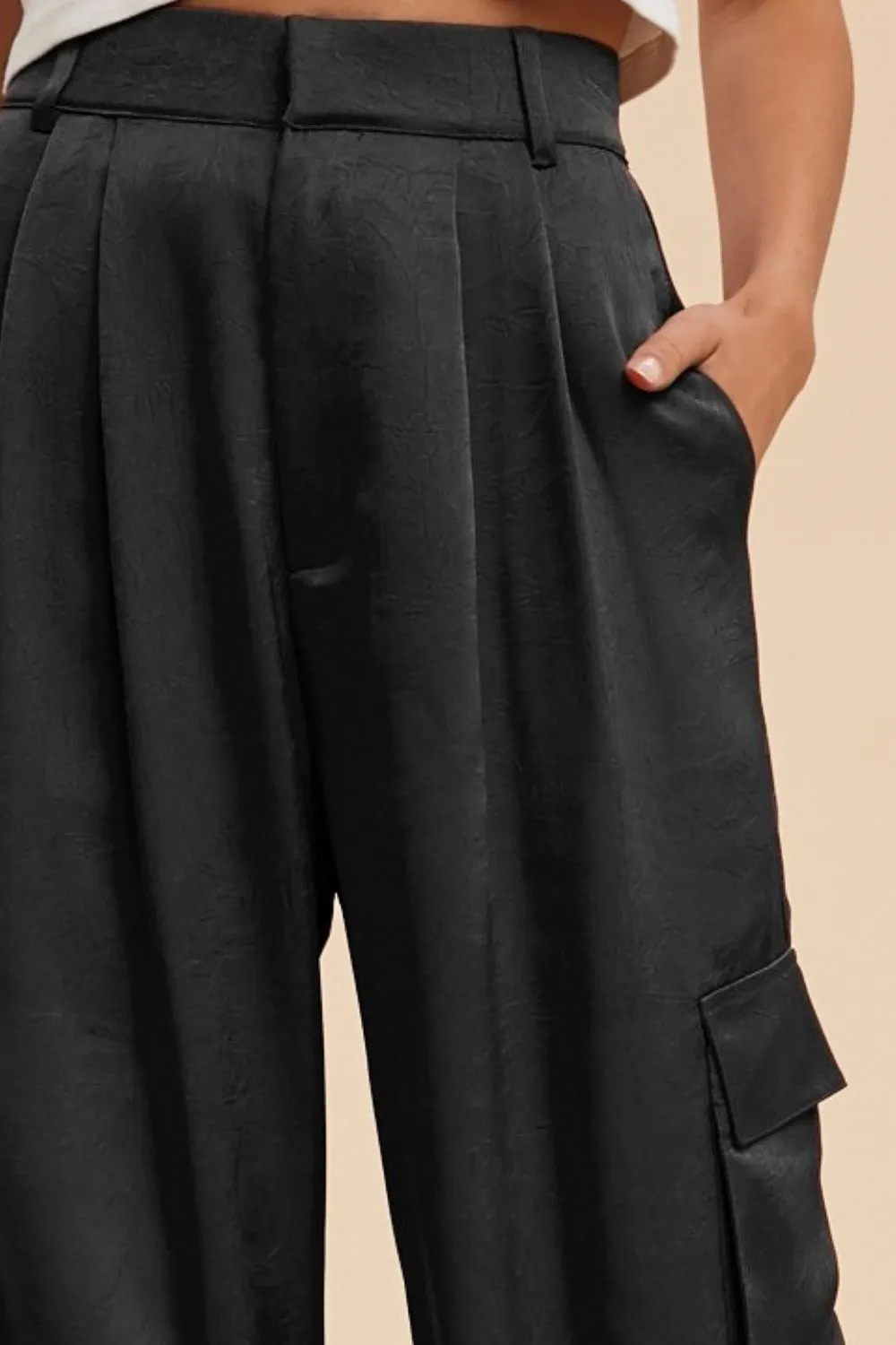 Wide Leg Cargo Satin Pants, image 2