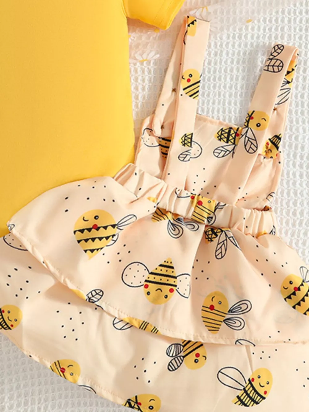 Children's Ruffle Trim Bodysuit and Bee Print Dress Set with Headband, image 5