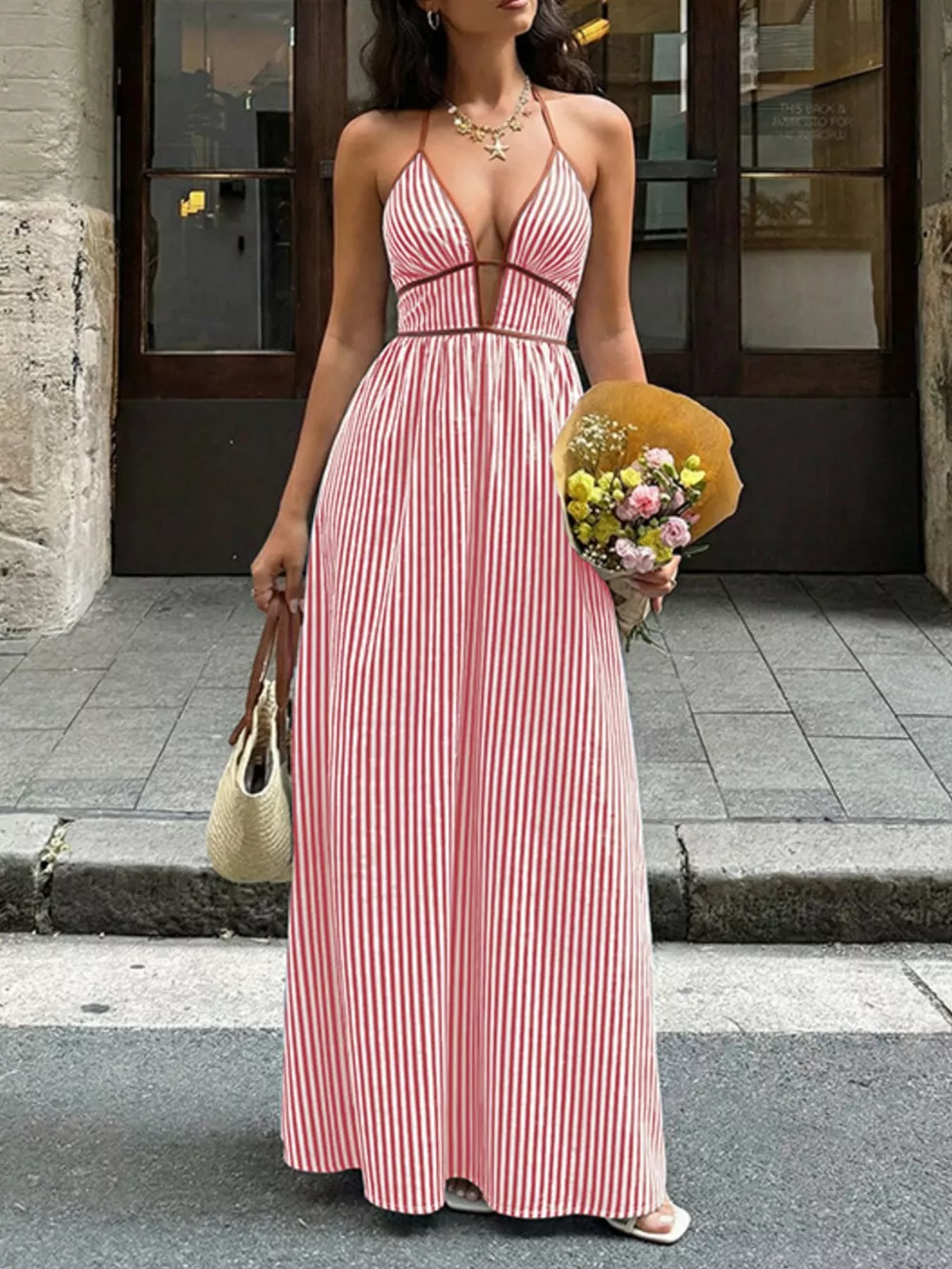 Striped Halter Neck Maxi Dress, image 12