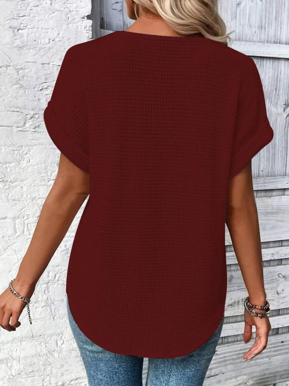 Crochet Lace Short Sleeve Casual T-Shirt, image 8