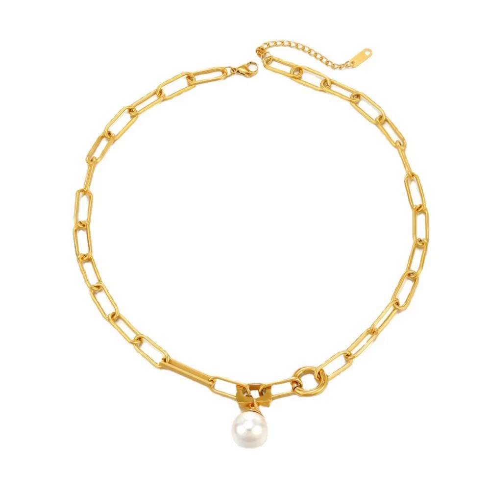 18K Gold-Plated Chain Pearl Necklace, image 5