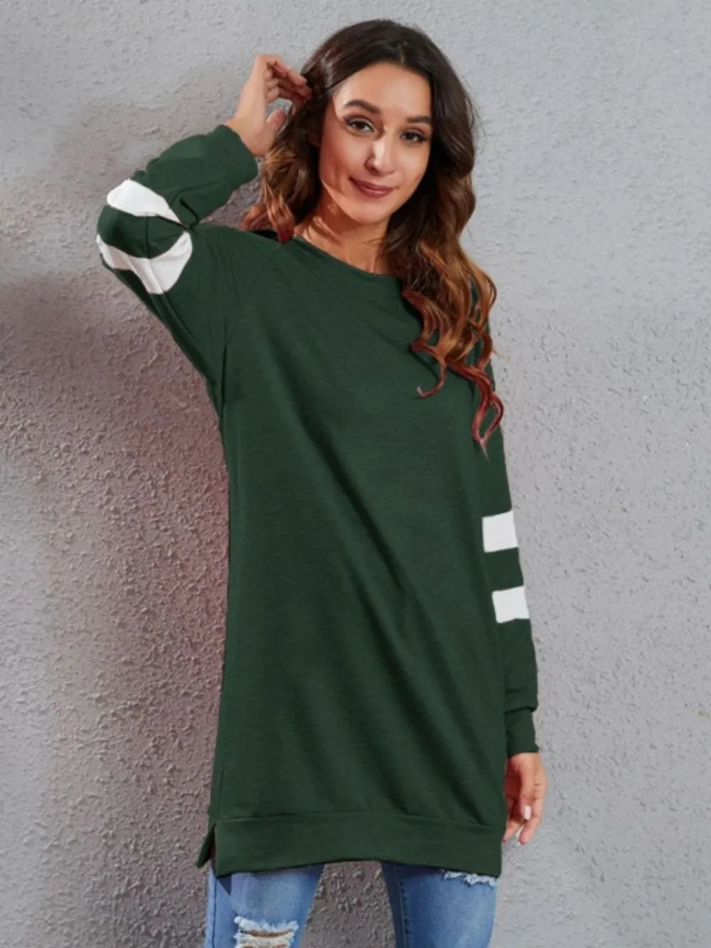 Full Size Striped Round Neck Long Sleeve T-Shirt, image 2