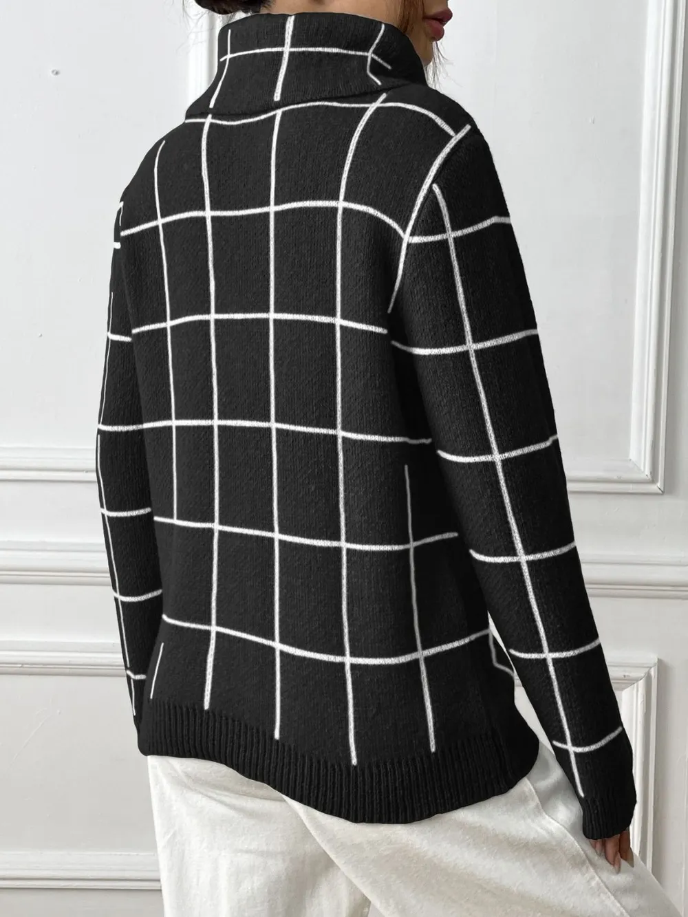 Heart Plaid Turtleneck Long Sleeve Sweater, image 8
