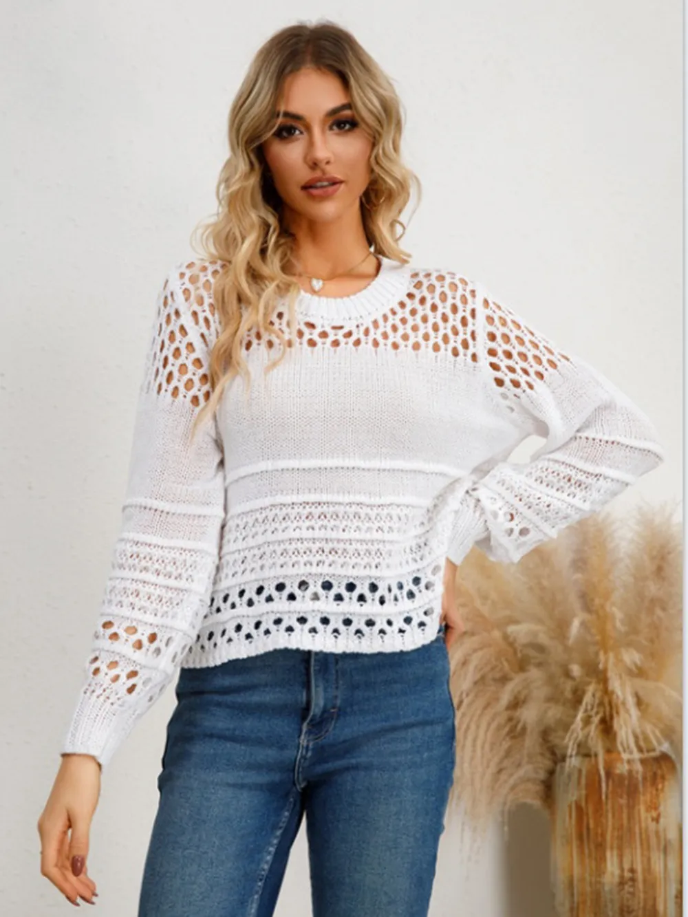 Cutout Round Neck Knit Top, image 4