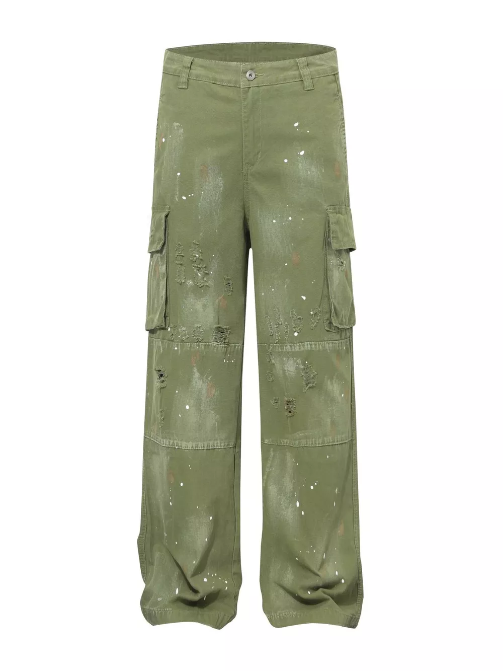 Men's Distressed Cargo Pants with Paint Splatter