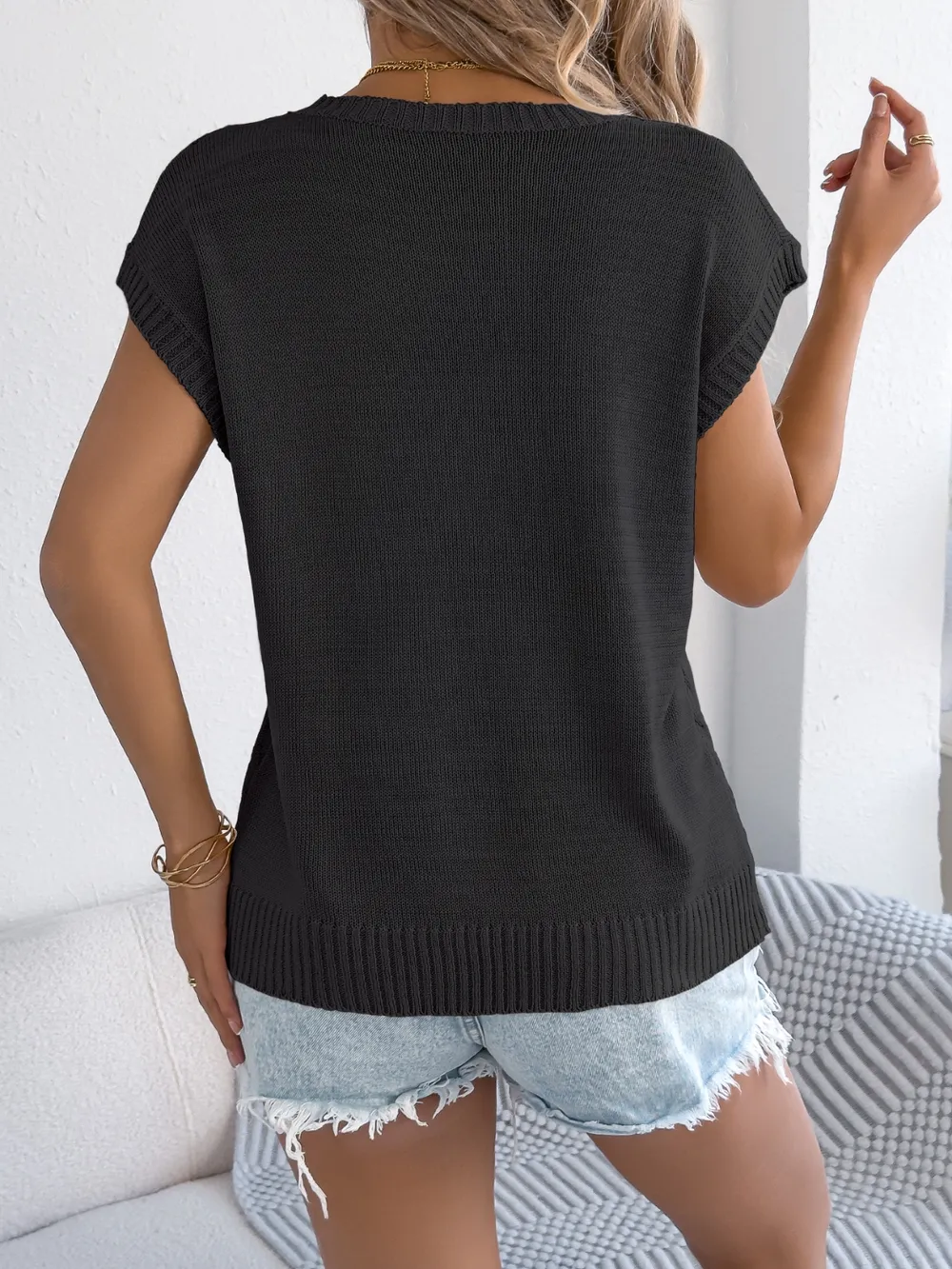 Cable-Knit Round Neck Knit Top, image 6