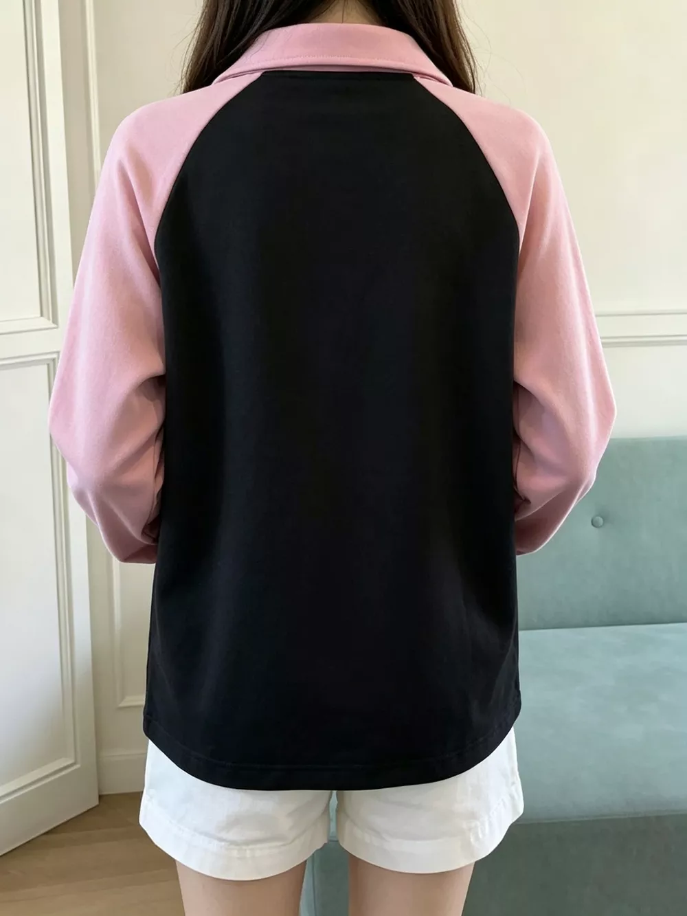 Heart Embroidery Lace-Up Detail Polo Collar Sweatshirt, image 4