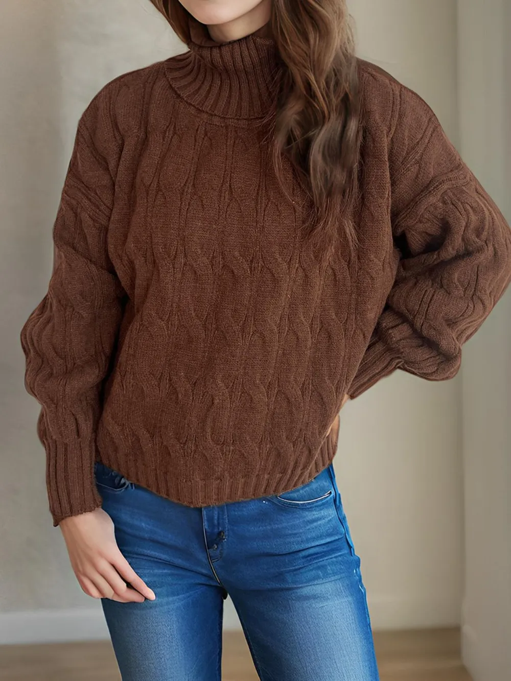 Cable-Knit Turtleneck Long Sleeve Sweater, image 23