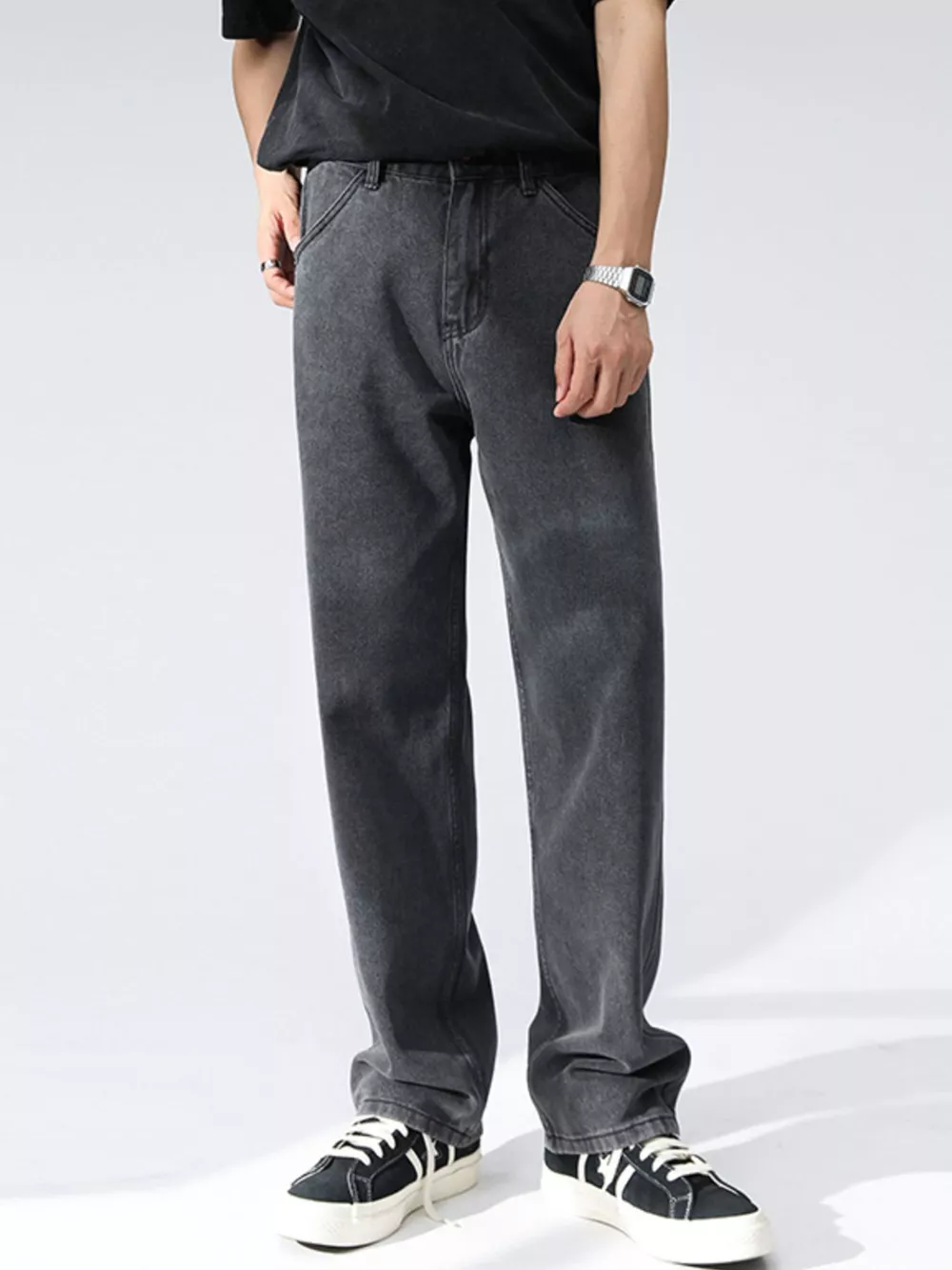 Men's Wash Relaxed Fit Wide Leg Jeans, image 4