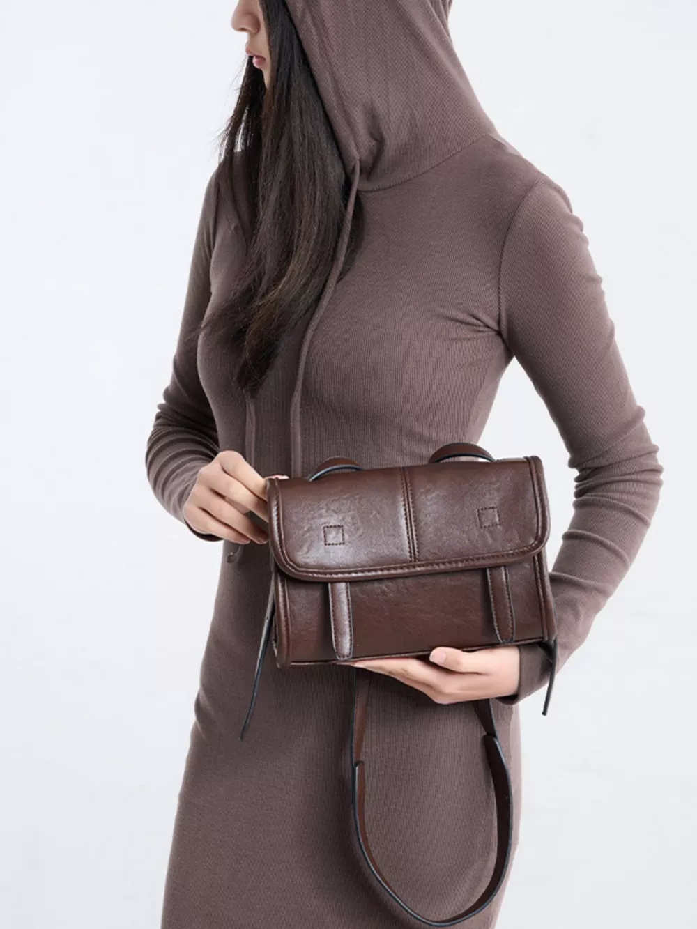 PU Leather Messenger Crossbody Bag with Flap Closure
