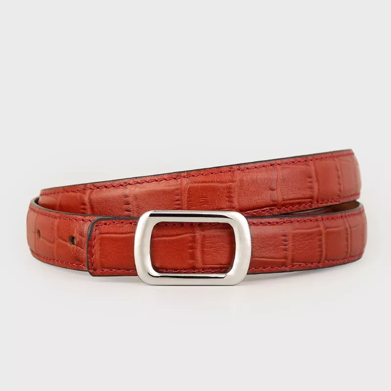 Crocodile Embossed Leather Belt, image 2
