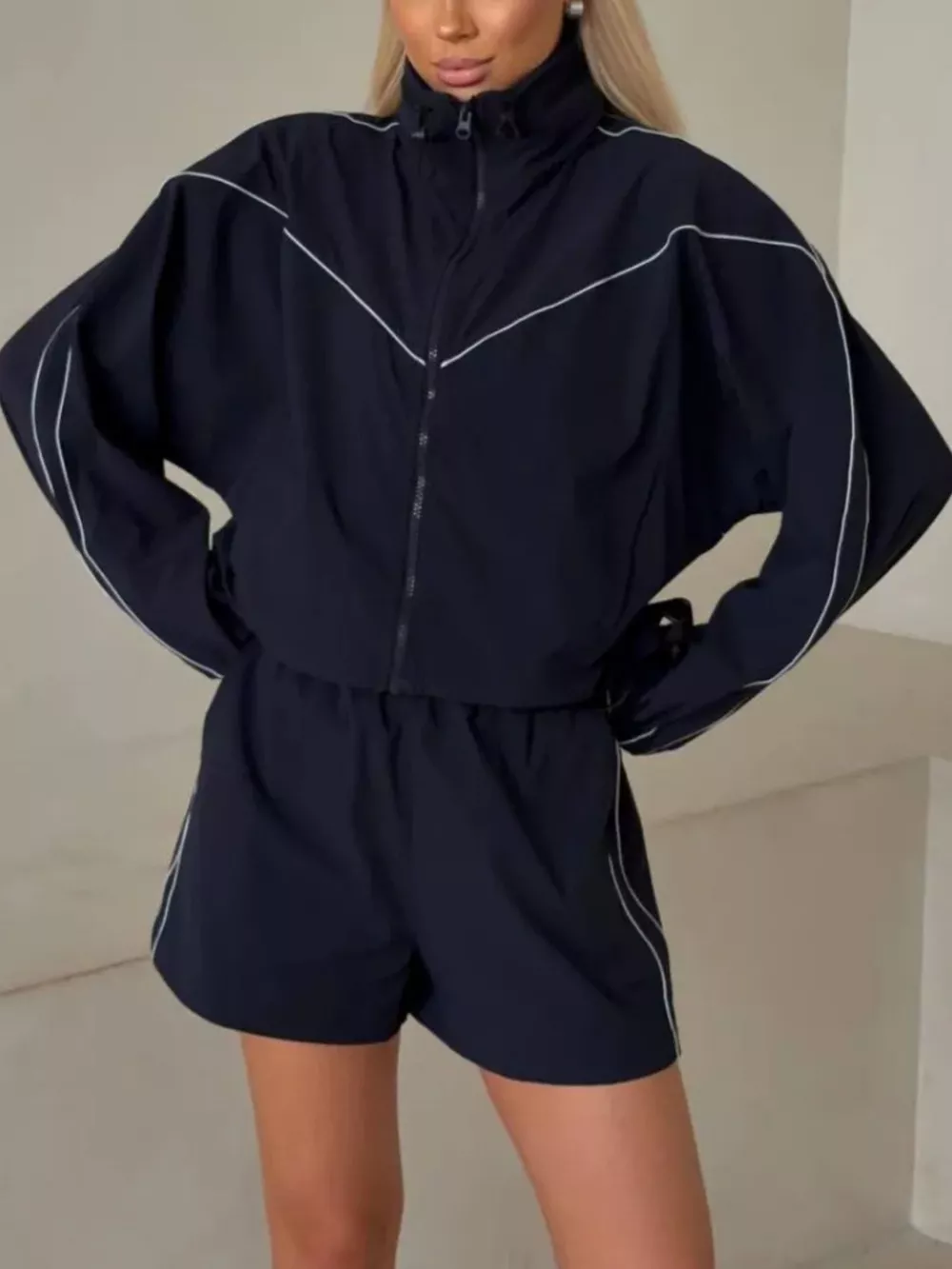 Drawstring Zip-Up Jacket and Shorts Set, image 9
