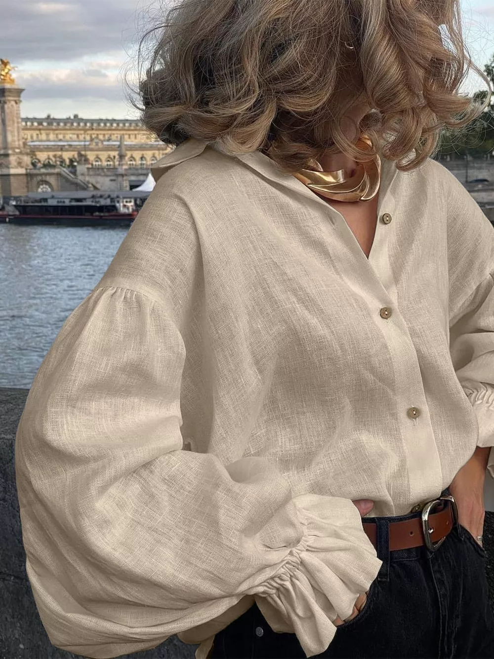 Button-Down Flounce Sleeve Shirt, image 5