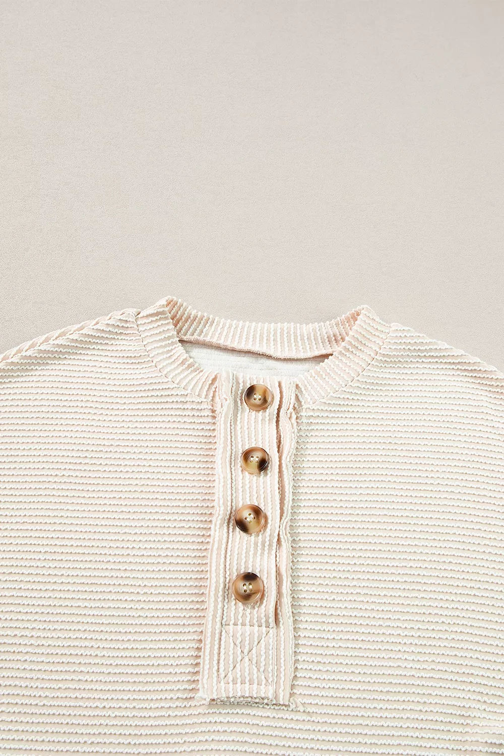 Corded Texture Lantern Sleeve Buttons Henley Sweatsuit, image 10