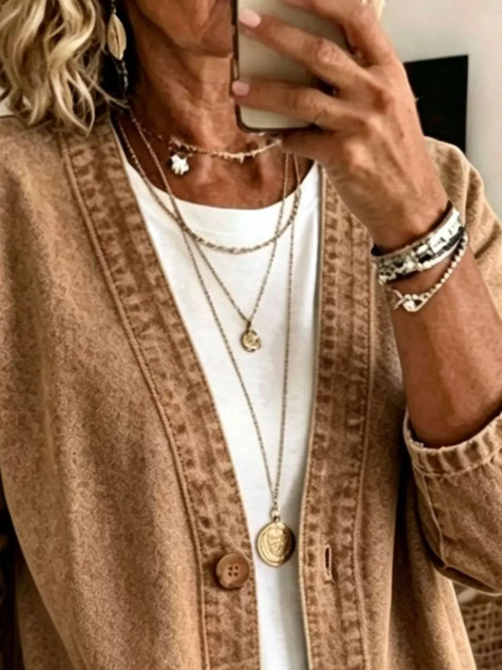 V-Neck Button-Down Denim Jacket, image 5