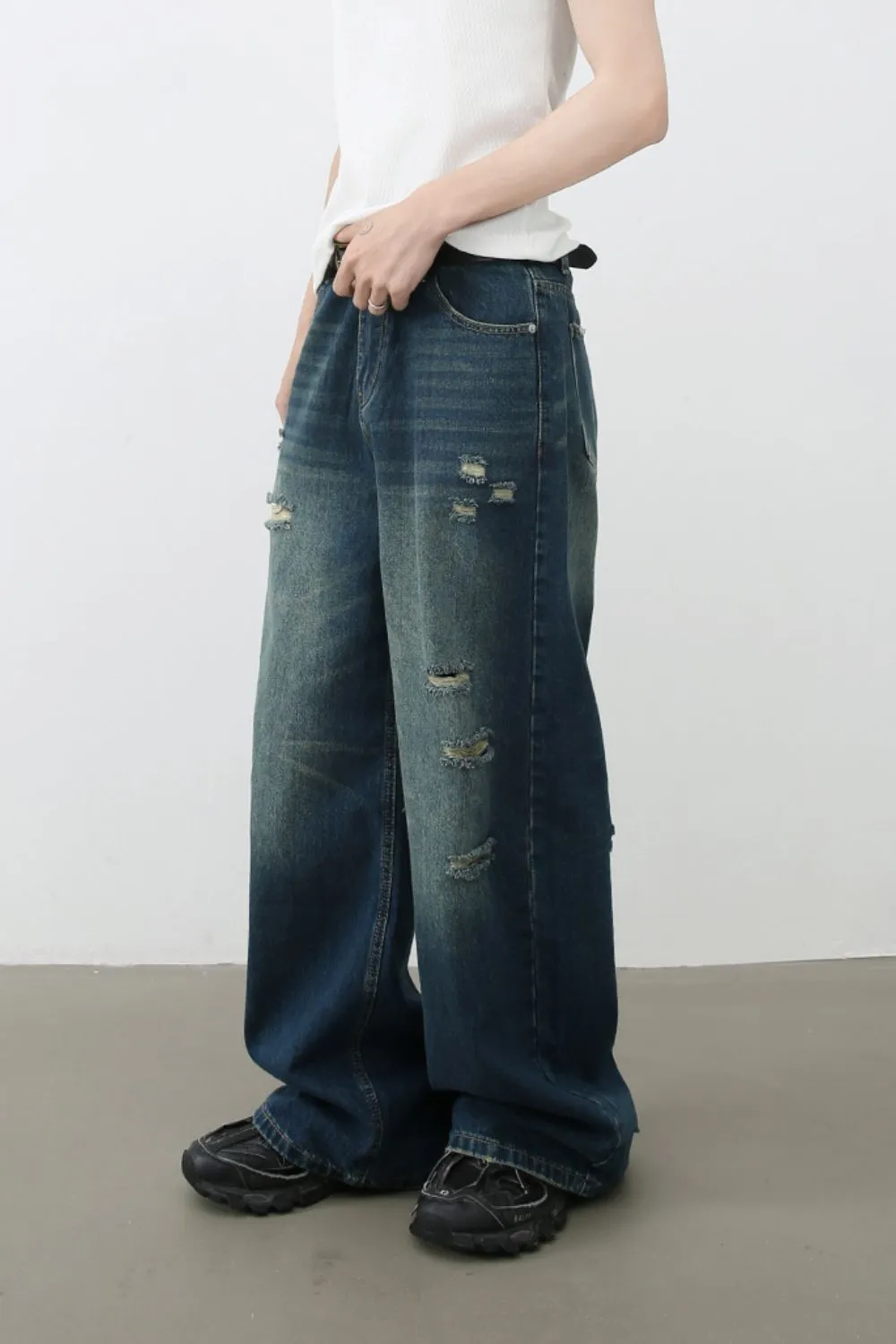 Men's Distressed Wide Leg Jeans, image 5
