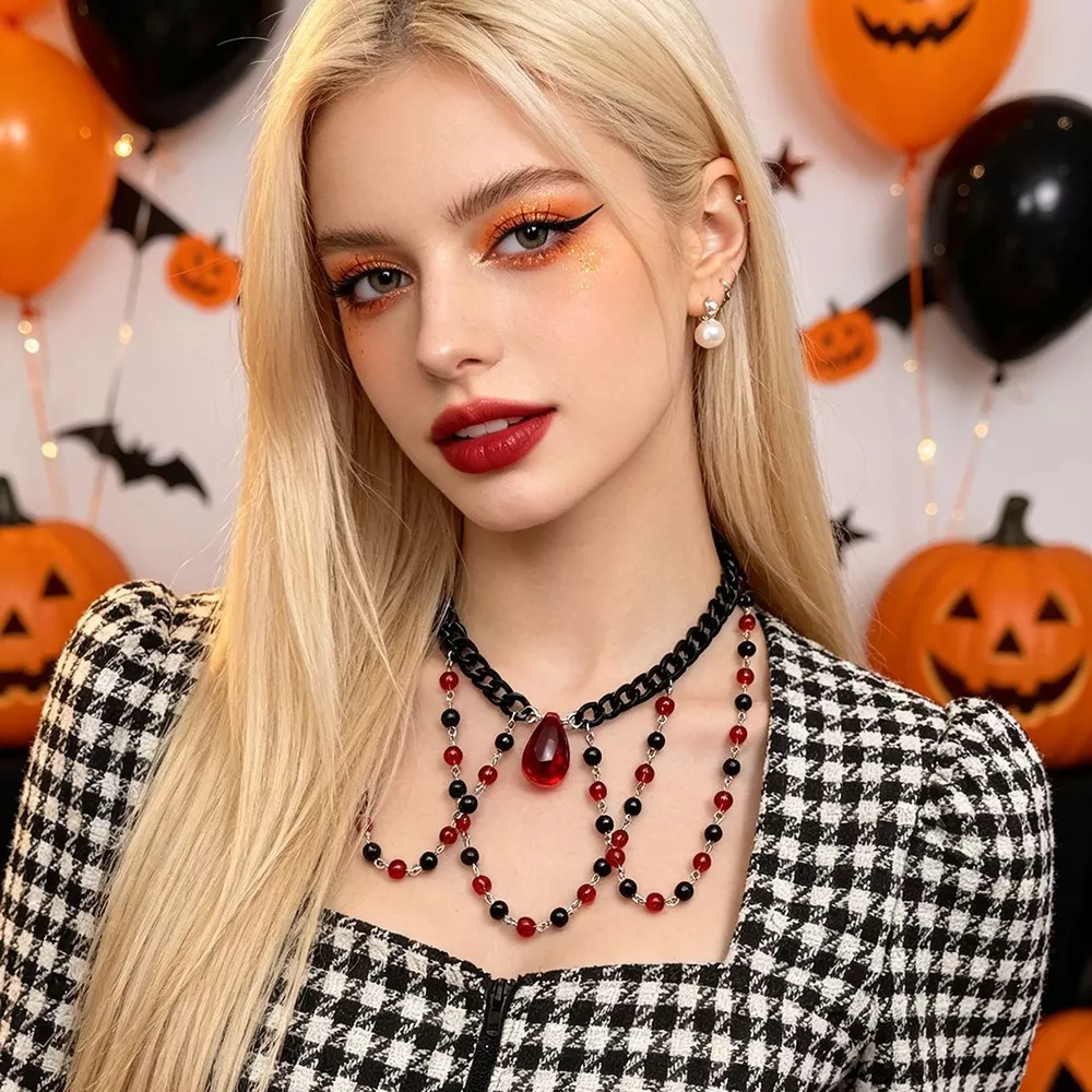 Gothic Vampire Beaded Teardrop Necklace, image 3