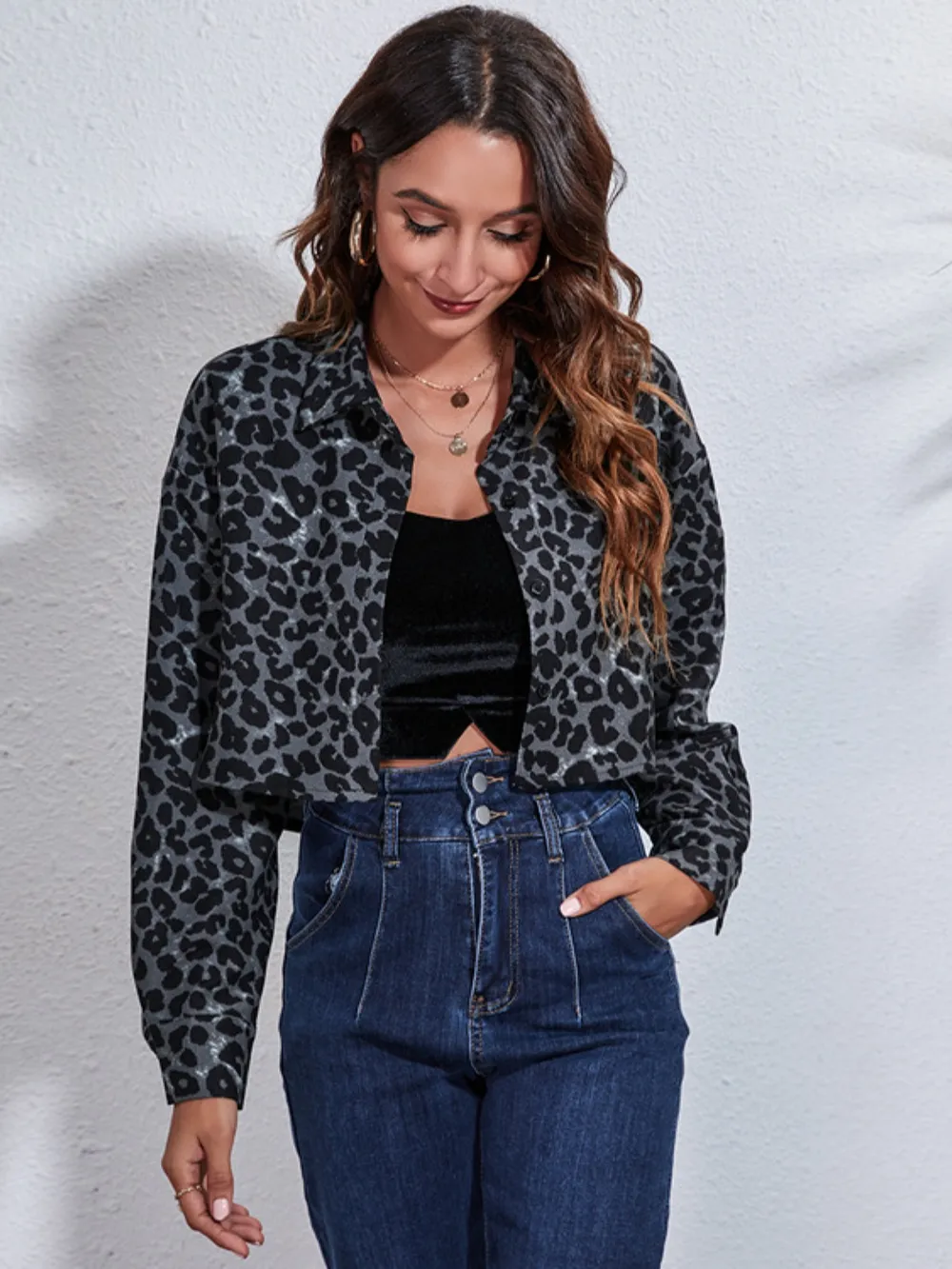 Button Down Printed Cropped Jacket, image 8