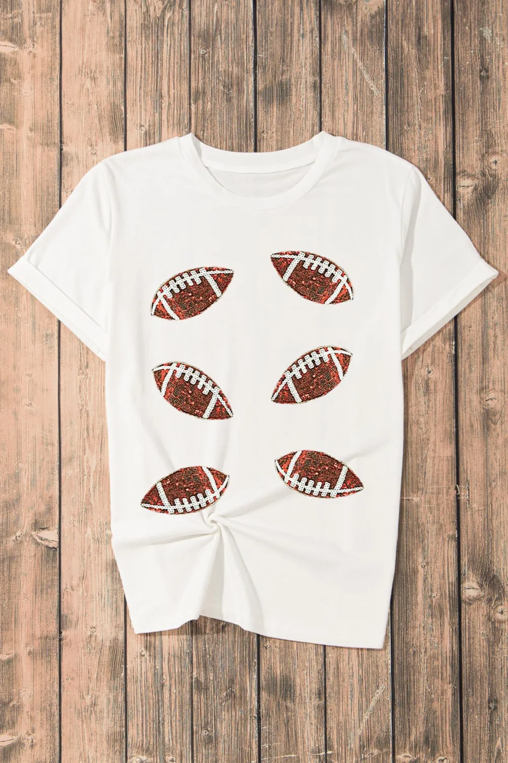 Sequin Football Round Neck Short Sleeve T-Shirt, image 2