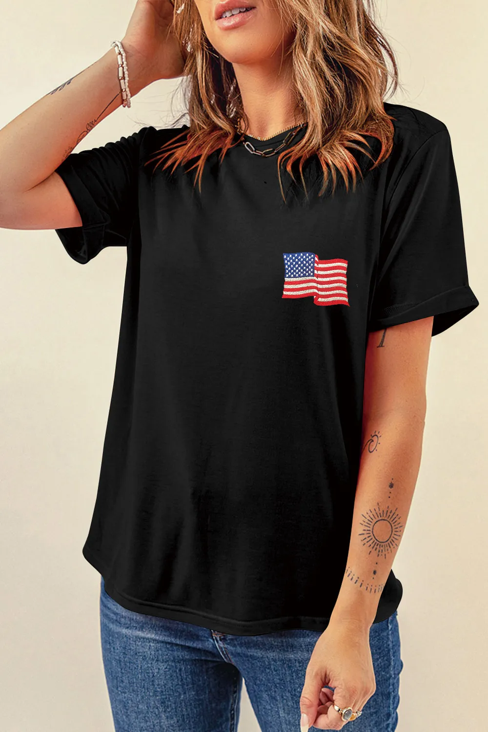 US Flag Round Neck Short Sleeve T-Shirt, image 3