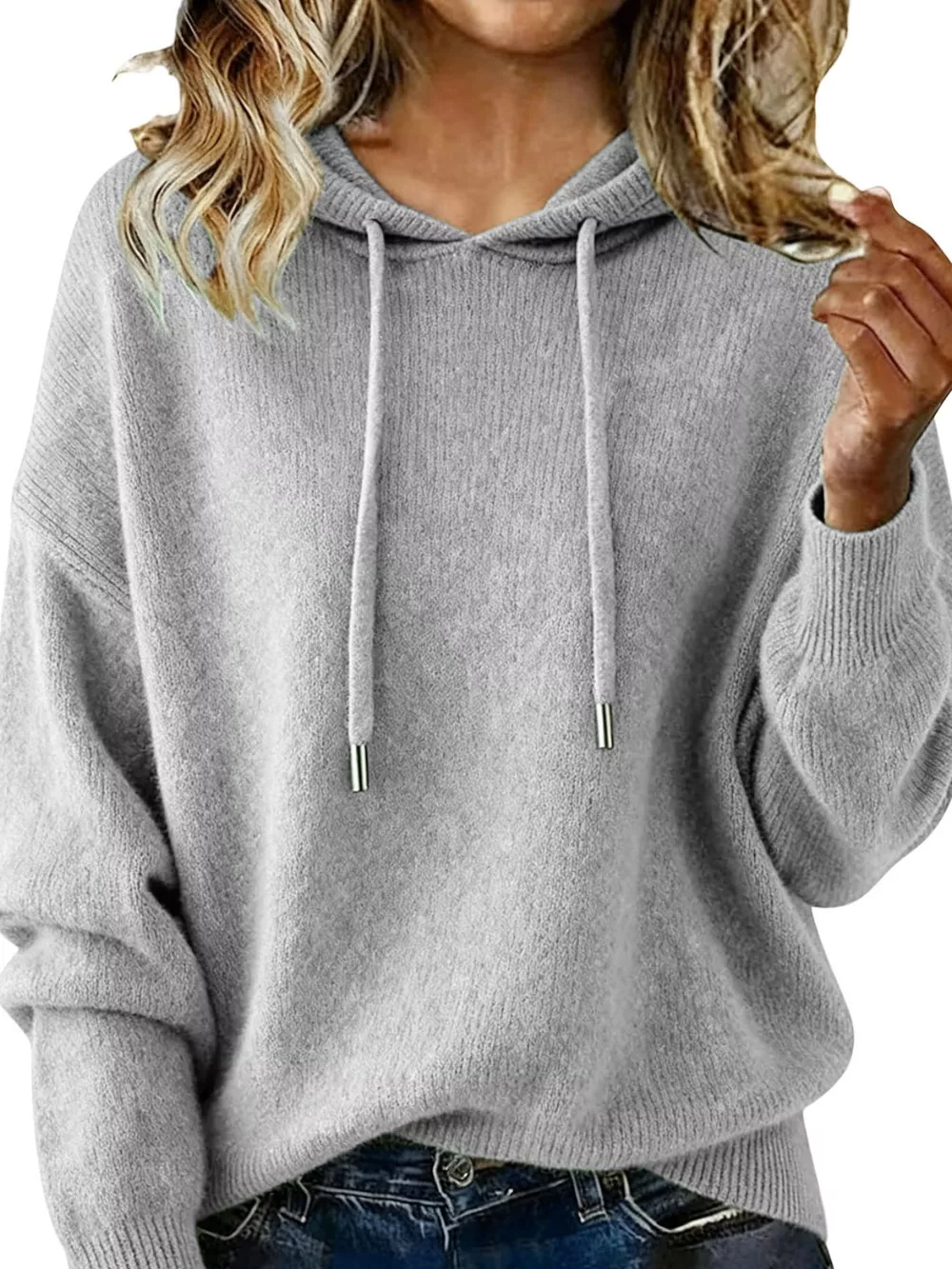 Drawstring Long Sleeve Hooded Sweater, image 14