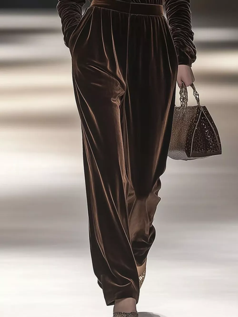 Full Size Velvet Turtleneck Long Sleeve Top and Wide-Leg Pants Set Plus Size, image 3