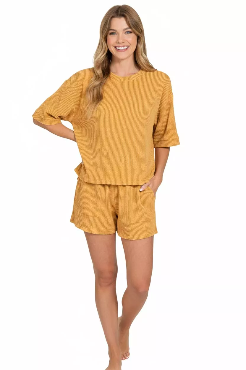 Raised Rib Short Sleeve Tee and Drawstring Shorts Set, image 3