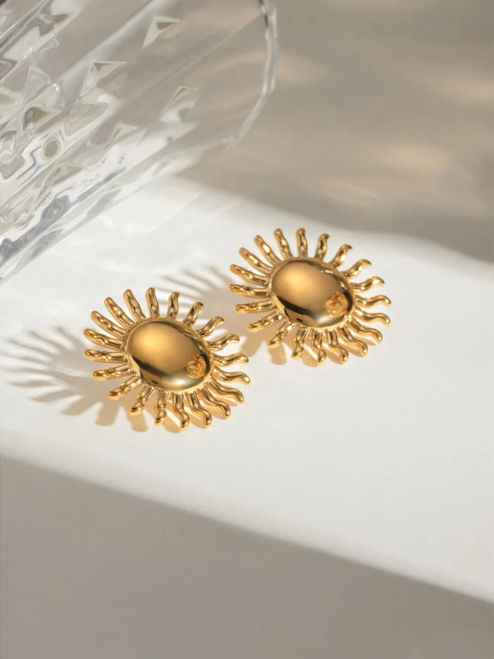 18K Gold-Plated Stainless Steel Sun Stud Earrings, image 2