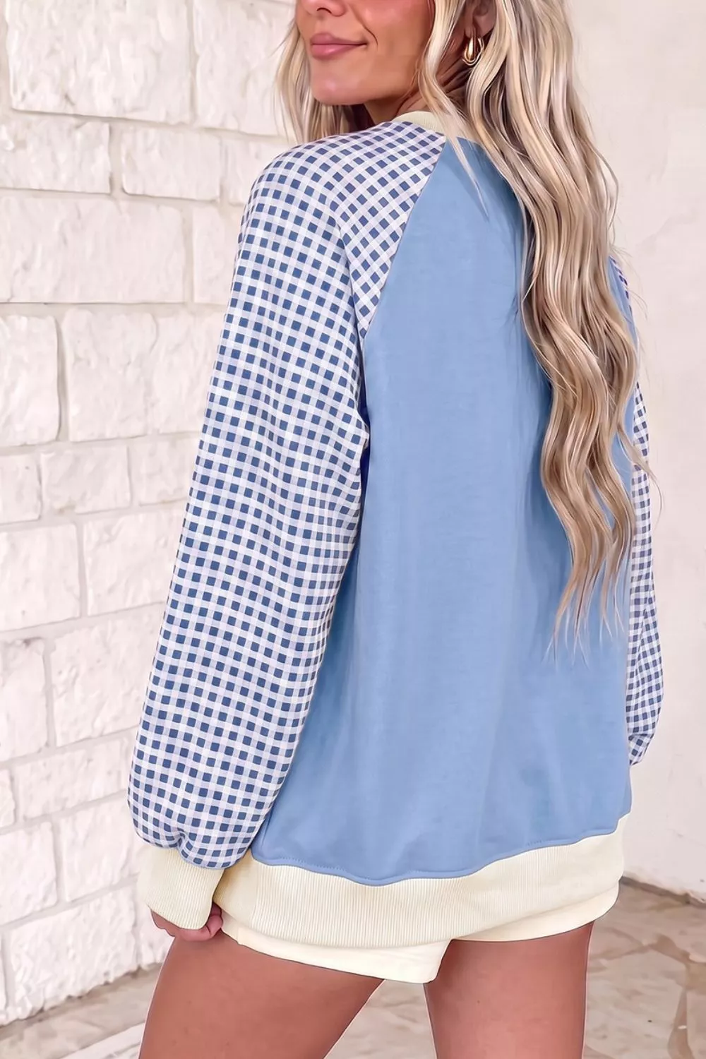 Plaid Raglan Sleeve Round Neck Sweatshirt, image 2