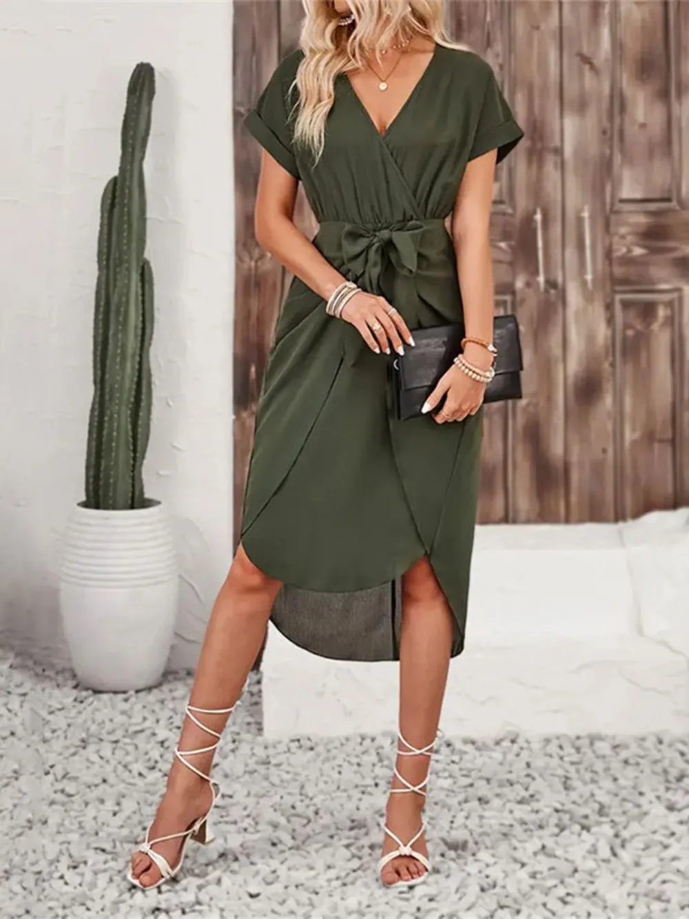 Tied Surplice Short Sleeve Dress, image 2