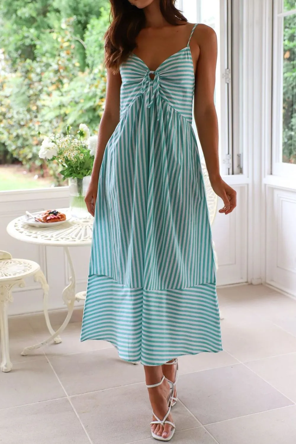 Smocked Back Striped Sleeveless Midi Dress, image 12