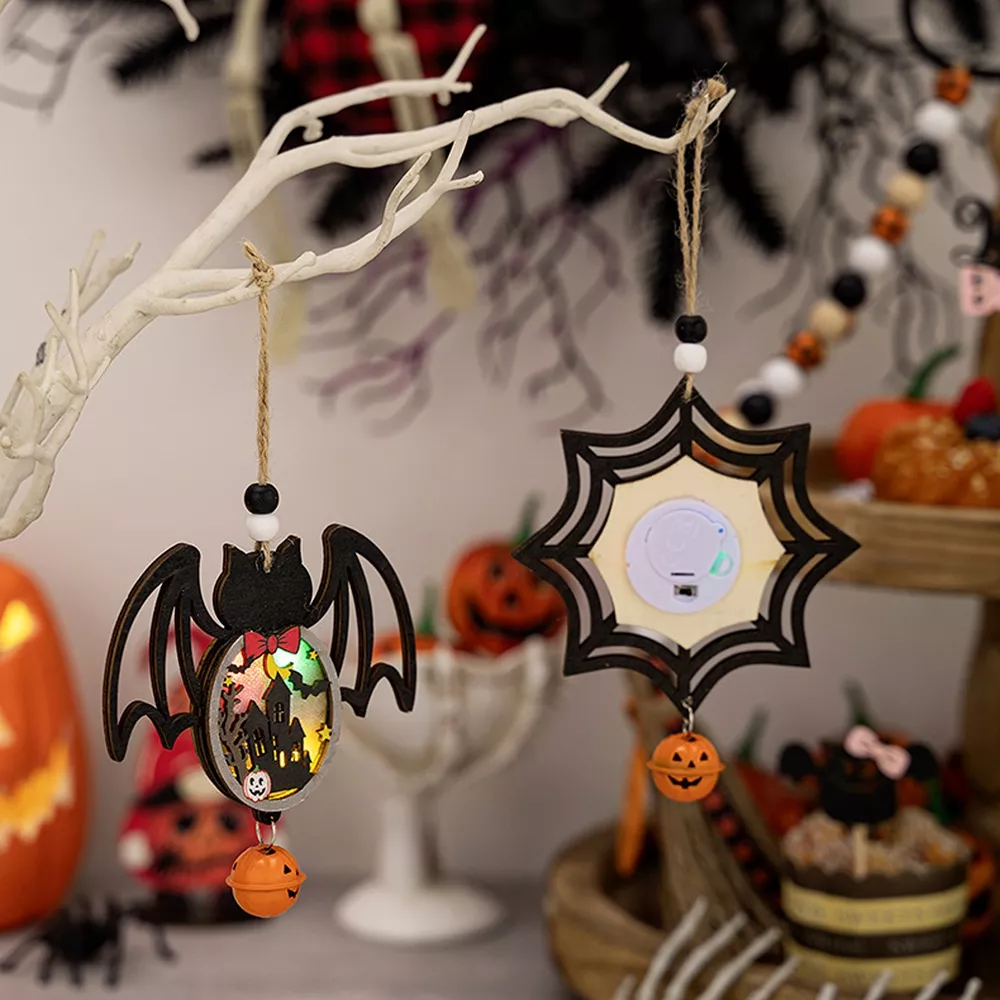 Halloween LED Lighted Wooden Hanging Decorative Ornaments Set, image 6