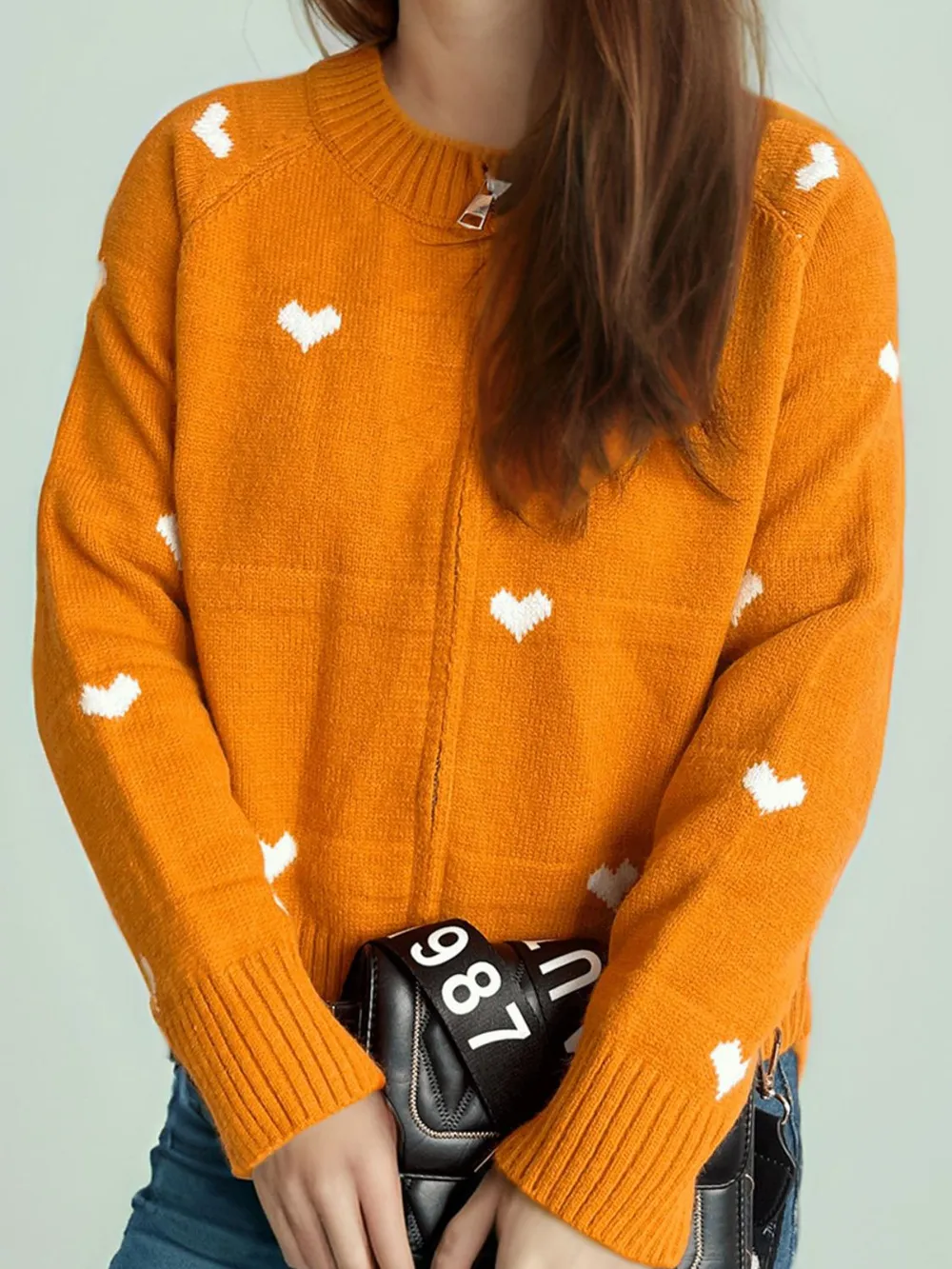 Heart Round Neck Zip Up Cardigan, image 16