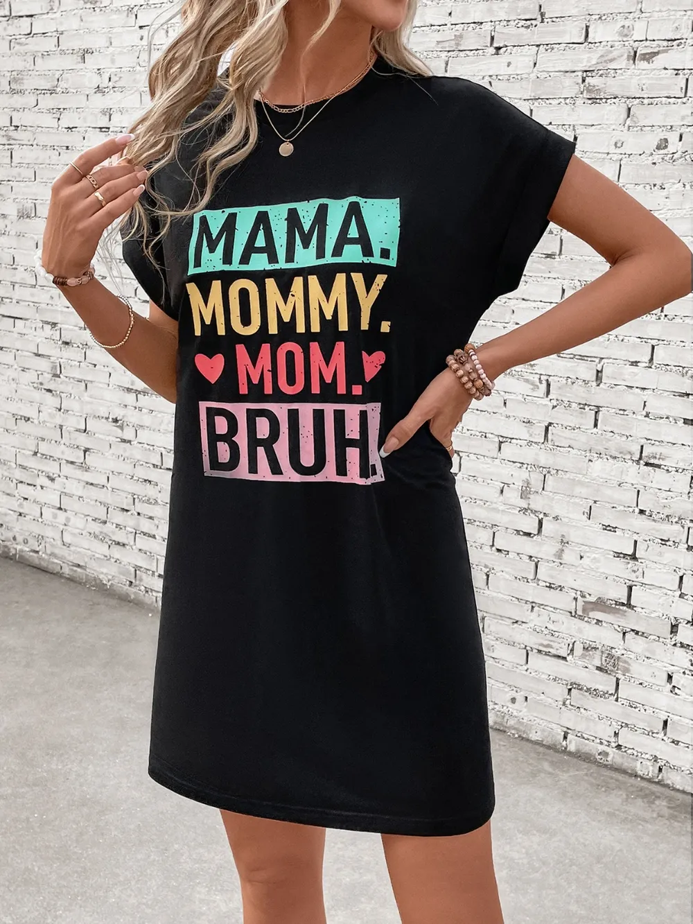 Letter Graphic Short Sleeve Mini Tee Dress, image 5