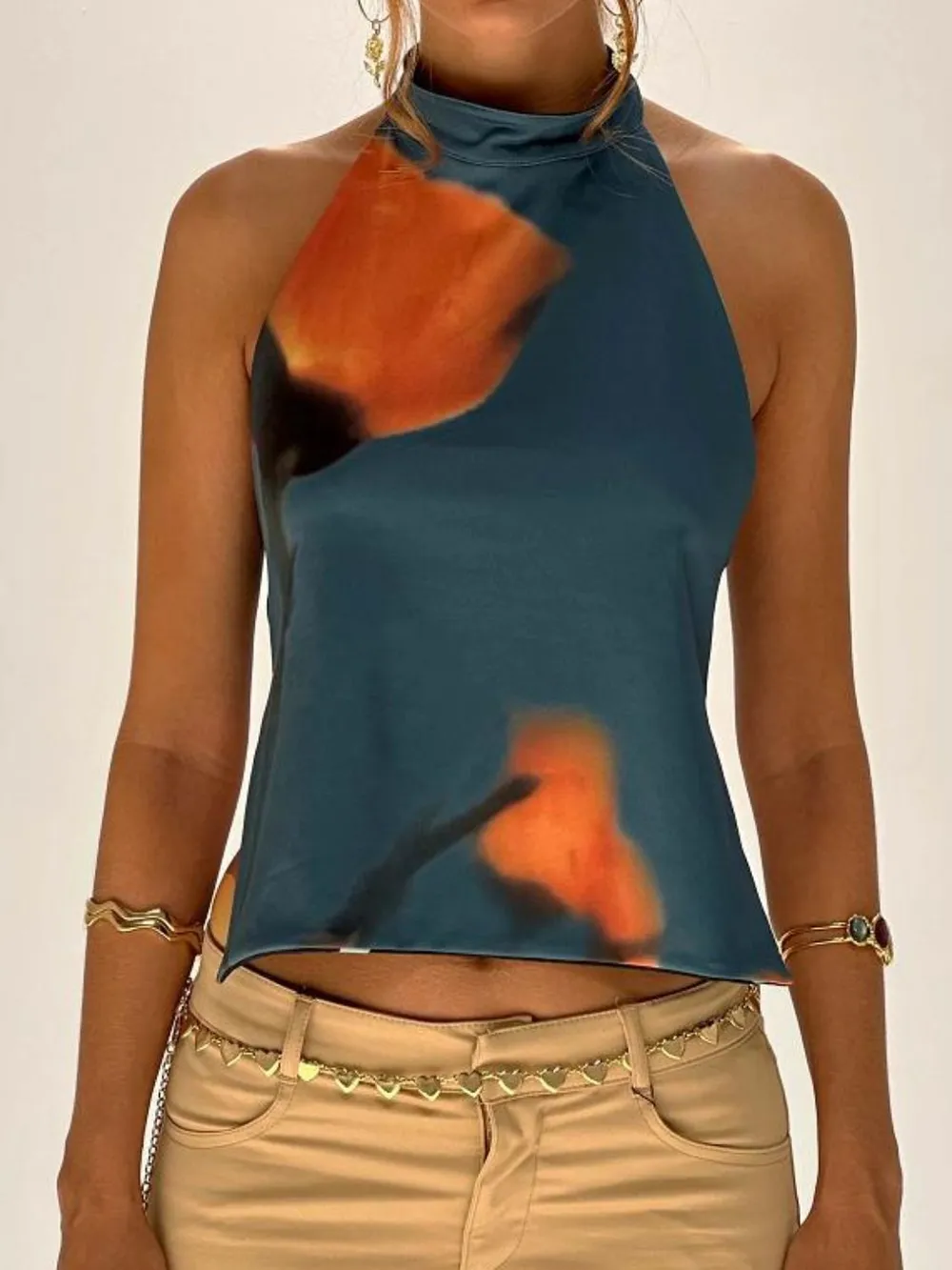 Backless Printed Halter Neck Tank, image 8