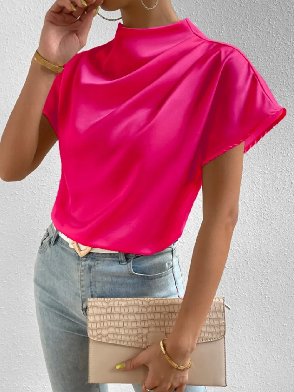 Mock Neck Short Sleeve Blouse, image 12