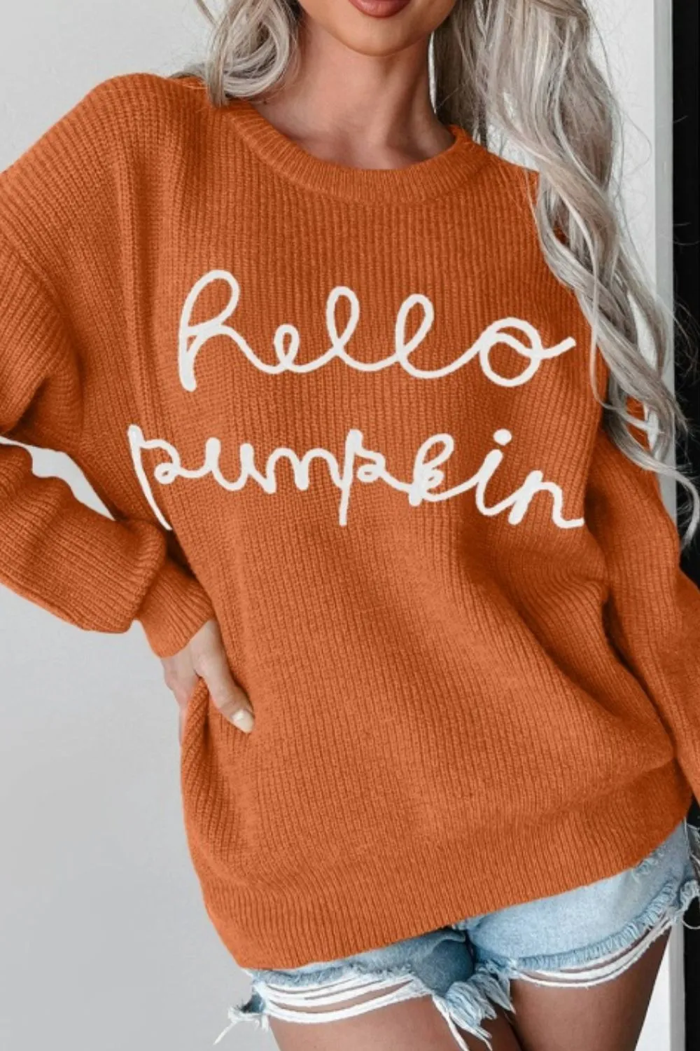 Letter Graphic Round Neck Long Sleeve Sweater, image 2