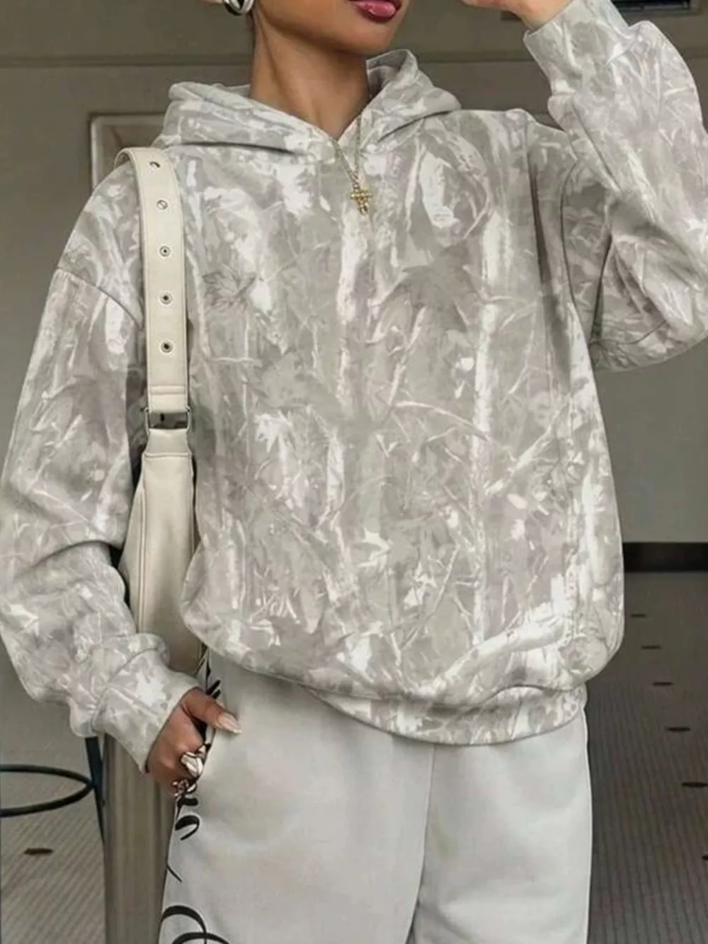 Leopard Dropped Shoulder Hoodie, image 2