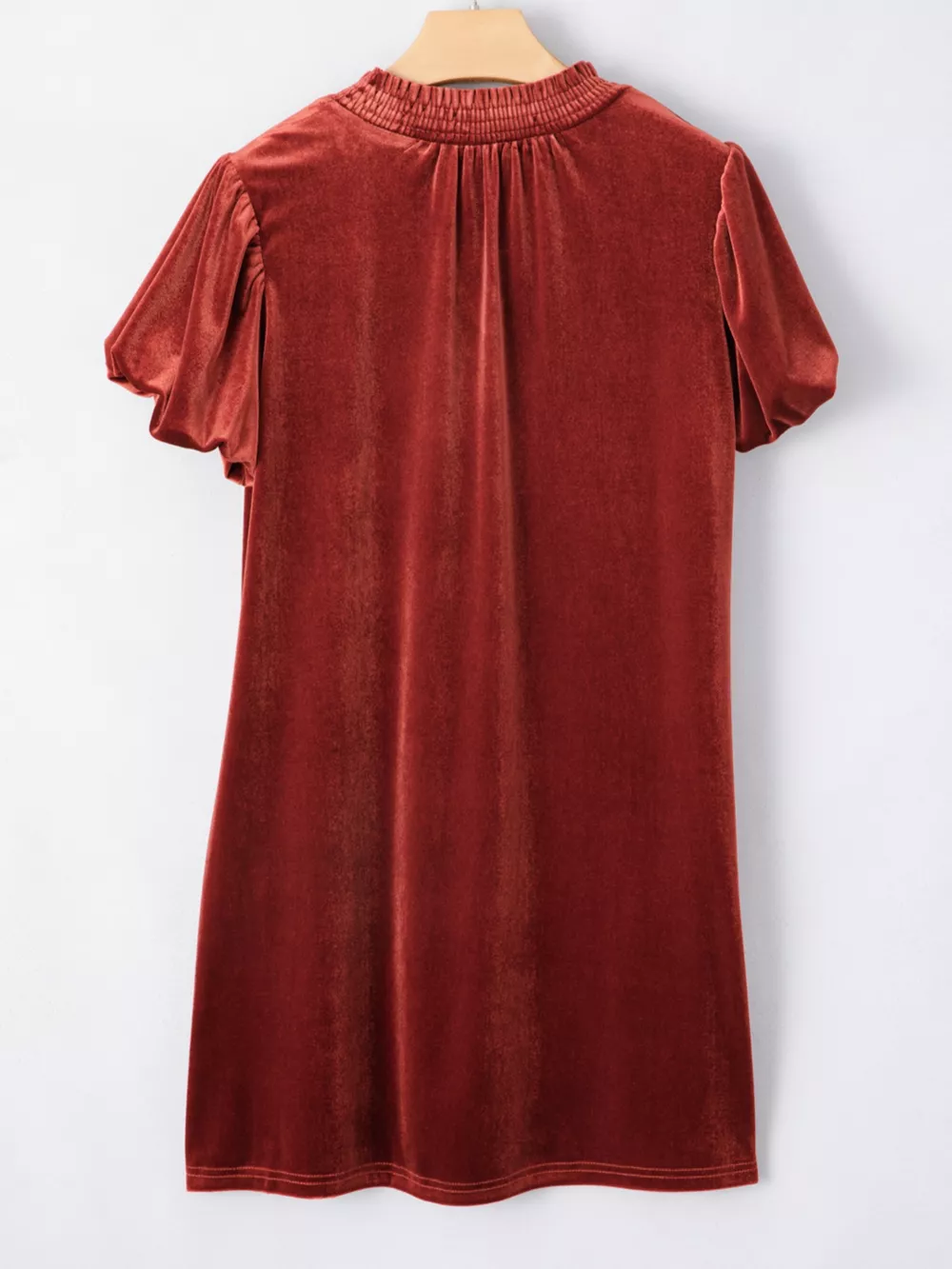 Tie Neck Puff Sleeve Velvet Dress, image 5