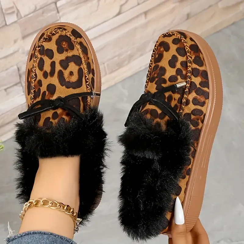 Bow Furry Round Toe Flat Slip-Ons, image 10